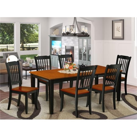 60-78 in. Quincy Rectangular Table with 18 in. Leaf & 6 Vertical Slatted Chairs - Black & Cherry, 7 Piece