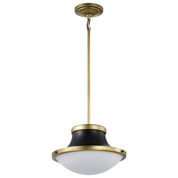 Nuvo Lighting Lafayette 1 Light Pendant - 14 Inches - Matte Black Finish with Natural Brass Accents and White Opal Glass
