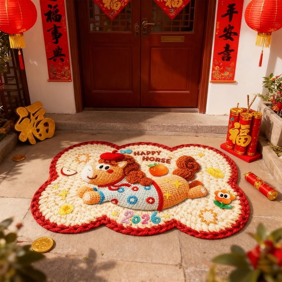 60*90cm 2026 New Festival Rug Interesting Soft Rug Cute Welcome Floormat Decorative For Party Daily For Door, Spring Festival Rug, Rug for Entryway Indoor (Style A)