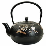 60.9oz Cast Iron Teapot For Stovetop Safe, Japanese Style Tea Pot With Infuser For Loose Tea, SECHUDO Beautiful Tea Kettle With Flower And Bird Pattern, Enameled Interior