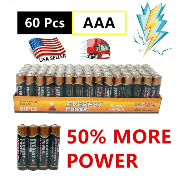 60 AAA Batteries 1.5v. Triple A Battery Wholesale Lot, New, Fresh, for Home, Various Household devices, clocks, lamps, remotes, toys