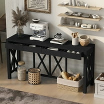 60"Acacia Veneer Console Table with 4 Spacious Drawers, Modern Crisscross Design Entryway Table with Open Bottom Storage, Farmhouse Sofa Table for Living Room, Kitchen,Dining Room, Hallway (Black)