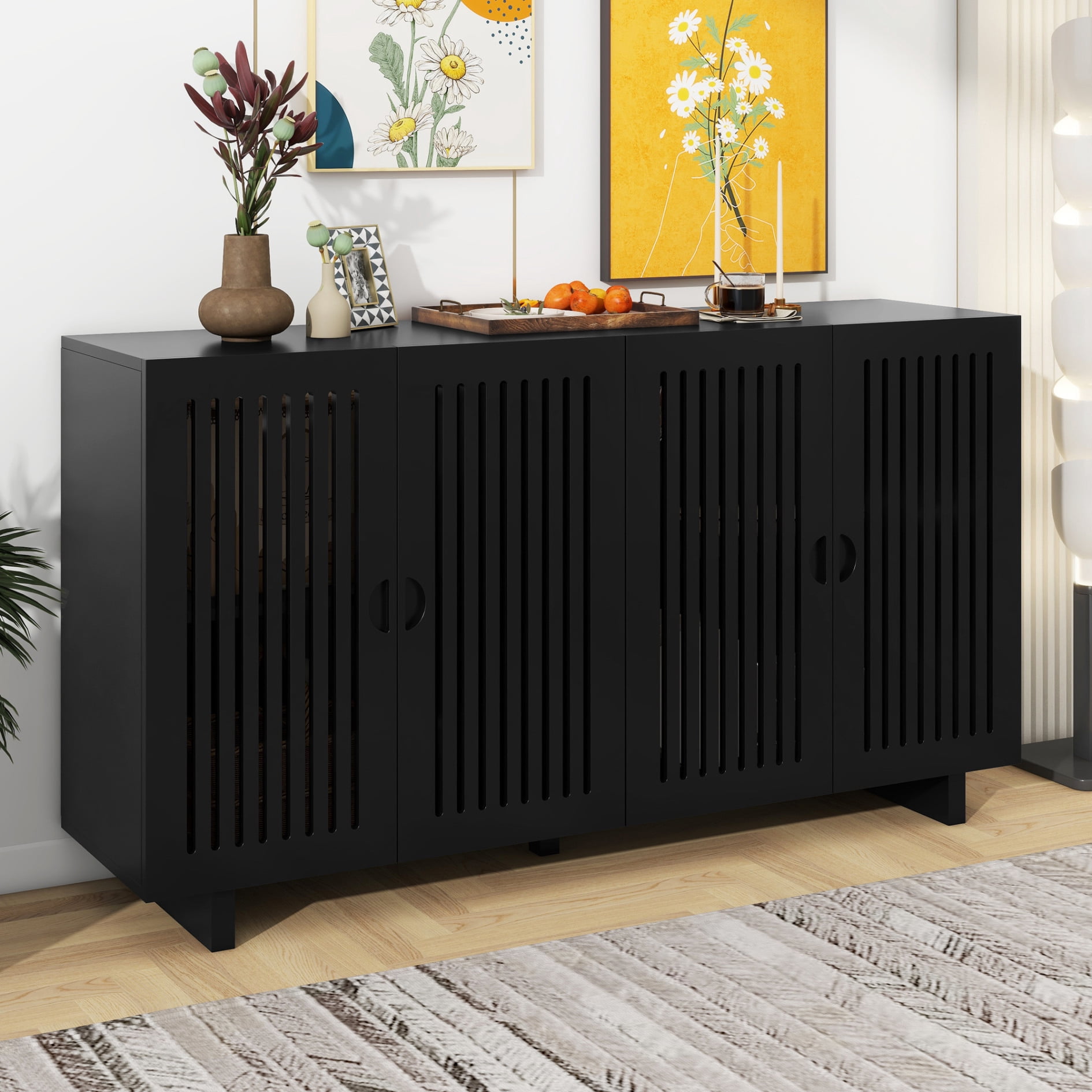 60" Accent Storage Cabinet, Modern Multi-Function Elegant Buffet ...
