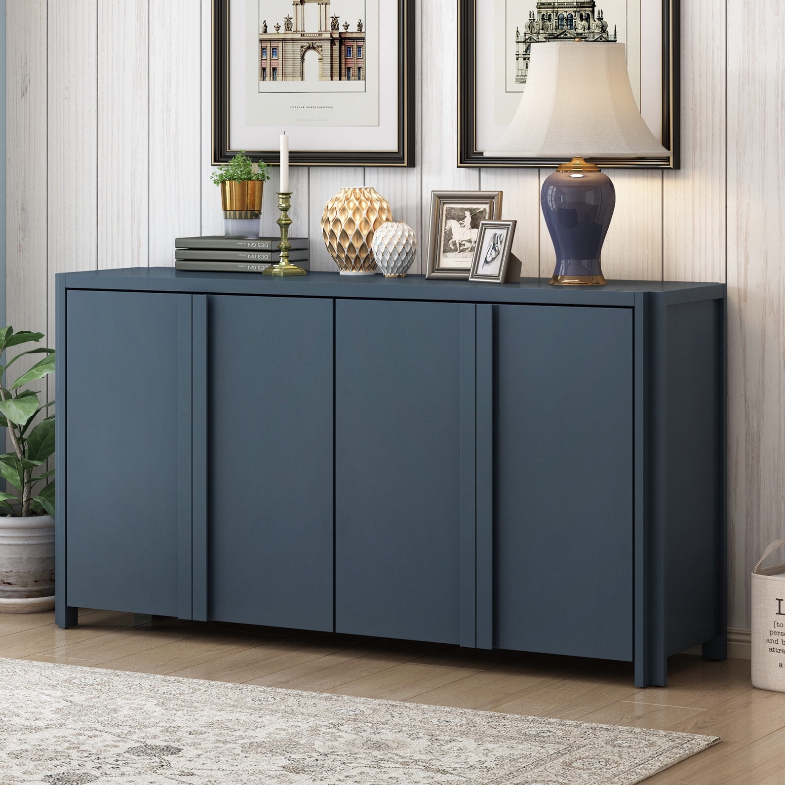 60" Accent Storage Cabinet, Modern Multi-Function Wooden Buffet ...