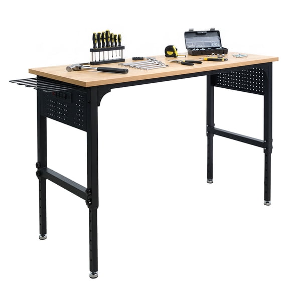 Northsky 60" Adjustable Heavy Duty Workbench, 2300 LBS Load Capacity Hardwood Work Table with Pegboard, Power Outlets, USB & Type-C Ports, Work Bench for Garage, Office, Workshop, Home, Workstation
