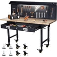 thumbnail image 1 of 60 in Adjustable Workbench with Drawer Storage Rubber Wood Top Work Table for Garage Heavy Duty Worktable with Removable Pegboard Power Outlet Hooks Tool Storage Bench for Warehouse Workshop, 1 of 6
