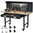 thumbnail image 1 of 60" Adjustable Workbench with Drawer Storage, Rubber Wood Top Work Table for Garage, Heavy Duty Worktable with Removable Pegboard, Power Outlet, Hooks, Tool Storage Bench for Warehouse Workshop, 1 of 7