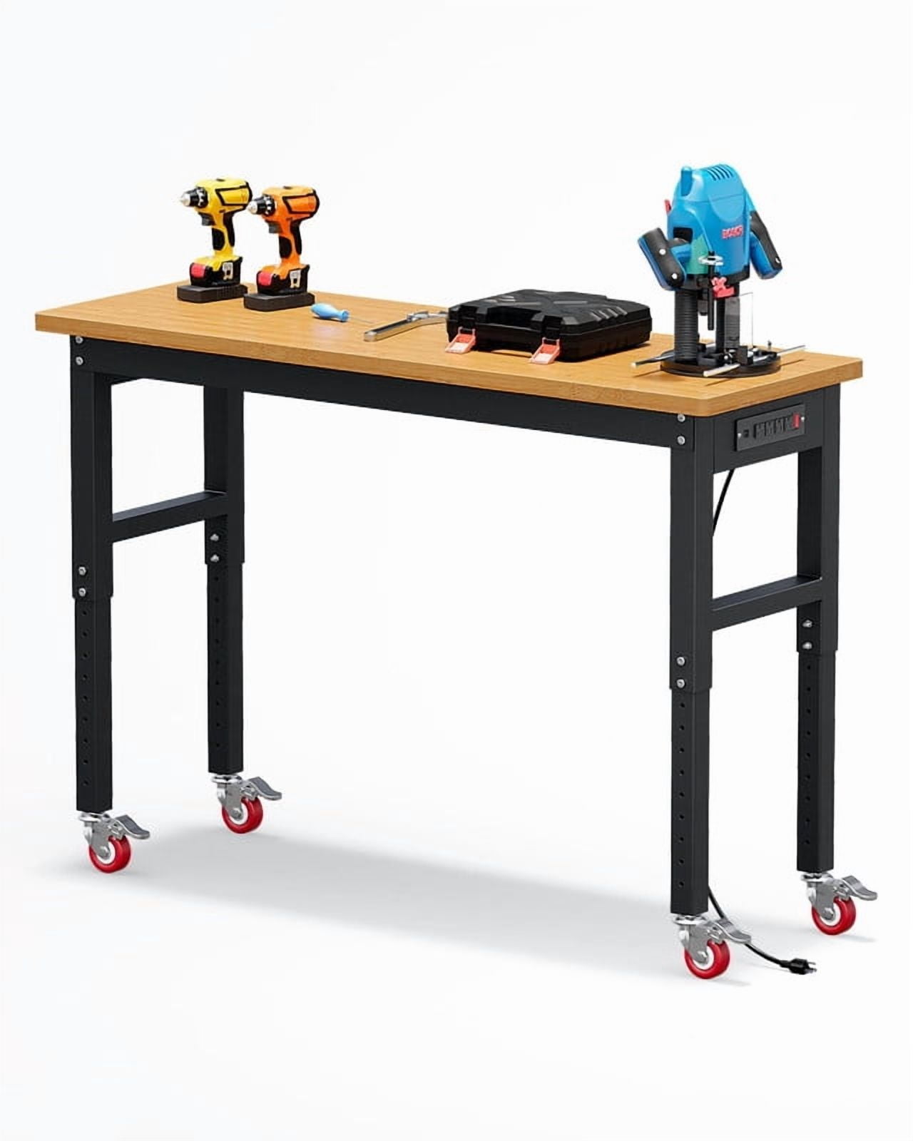 Heavy Duty Adjustable Rubber Wood Workbench – Mobile Workstation