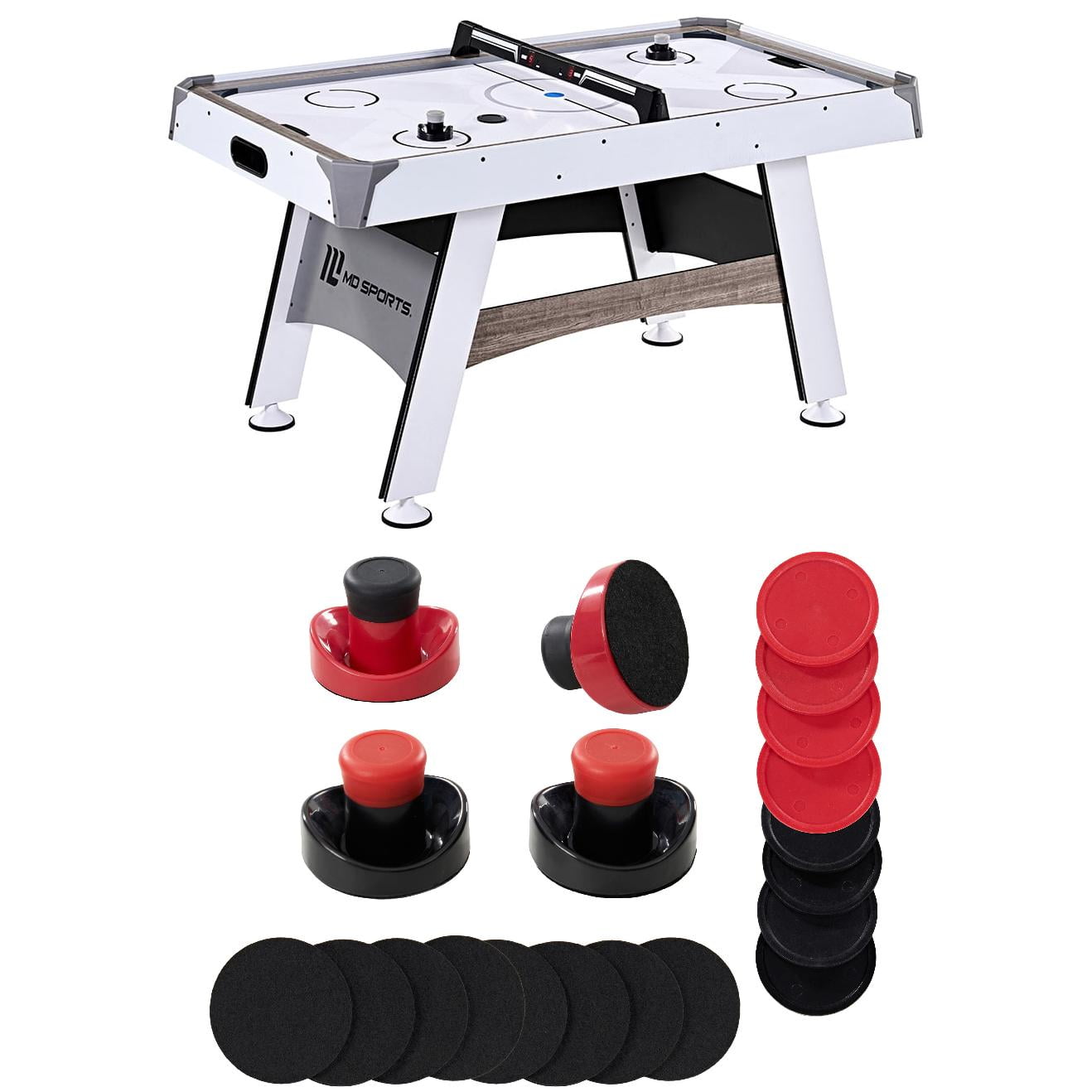 Set De 2 Juegos De Hockey Aire - 4 Palas Deslizantes, 8 Pelotas Y 64 Protectores De Fieltro - Accesorios De Resina Para Mesa De Air Hockey - Rojo - Diámetro 60mm
