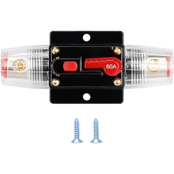 60 Amp 12V-48V DC Fuse Holder,,Audio Circuit Breaker,Auto Stereo Inline Fuse Holders, Manual Reset,for Audio Marine Boat Stereo with Wire Lugs and Heat Shrink Tube