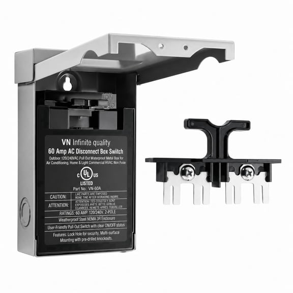60 Amp Outdoor AC Disconnect Box Pull Out Switch 120/240V Non-Fused for HVAC