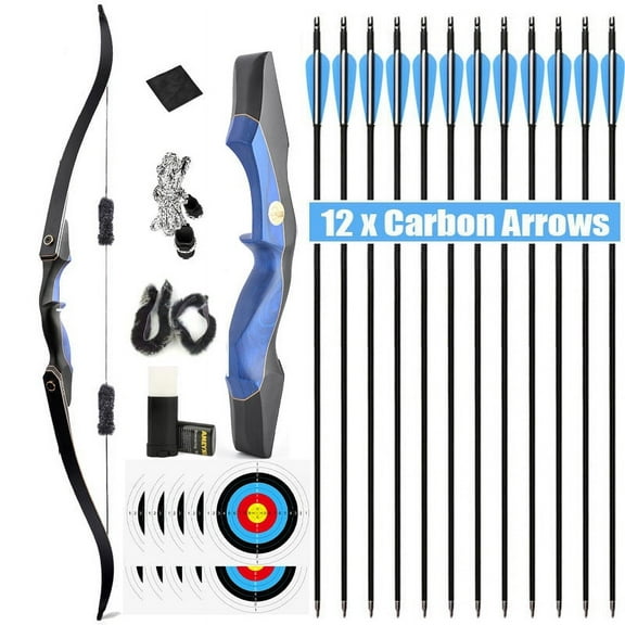 60" Archery Takedown Recurve Bow Right Hand & 12pcs Carbon Arrows Hunting