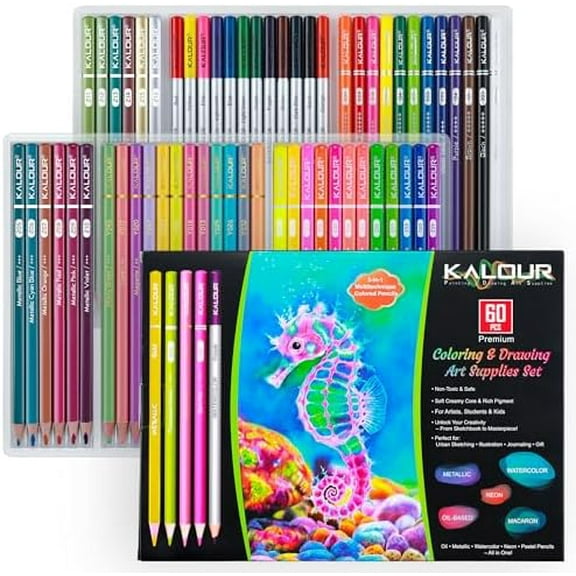 60 Art Drawing Pencils Set,Including Oil-Based, Metallic, Watercolor, Neon, Macaron Pastel Colored Pencils.Ideal for Sketching, Coloring & DIY Crafts,Gift for Adults Kids Artists Beginner$$