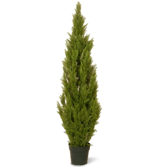 National Tree Company 5 ft Artificial Arborvitae Topiary Tree, Realistic Fake Tree Potted Plant, Dark Green Round Growers Pot