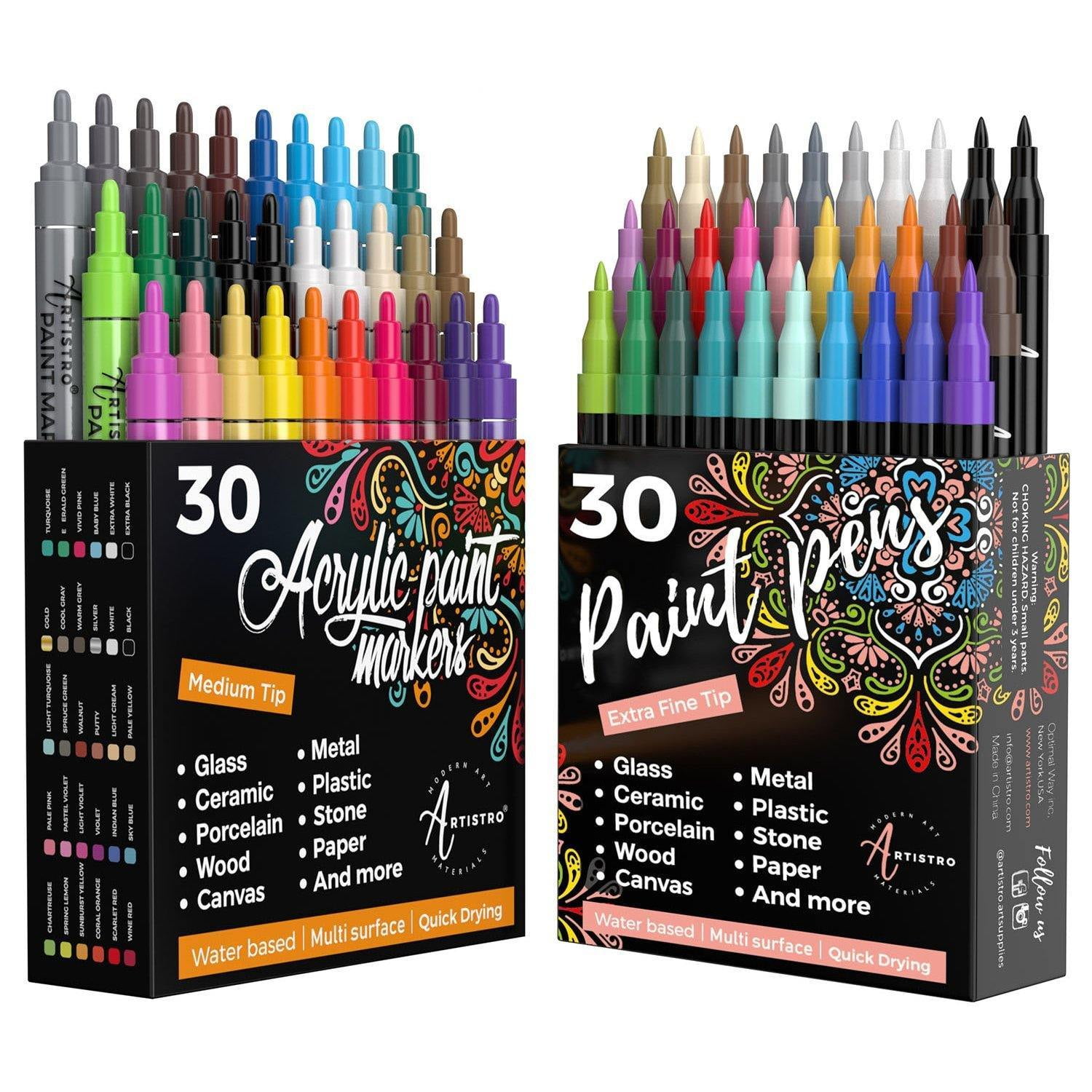 ARTISTRO 15 Oil Based Paint markers for Wood, Rock, Fabric, Glass -  Permanent, Quick Dry, Waterproof - Oil paint pens for Ceramic, Mugs, Metal