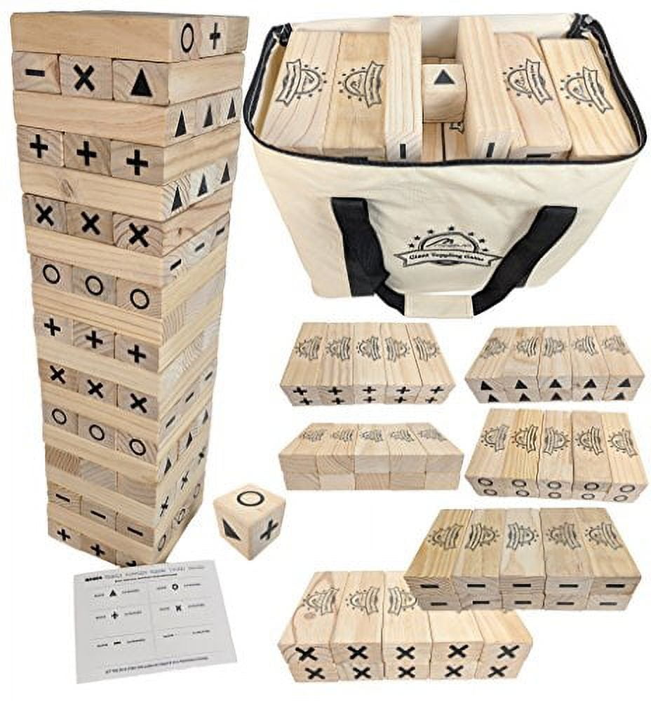 60 BLOCKS TIC TAC GIANT TOPPLING TUMBLING TOWER with Bonus Rules Card and  Dice Timber Game Stacks to 6 feet Its Just like the Classic game with a  twist of tic tac