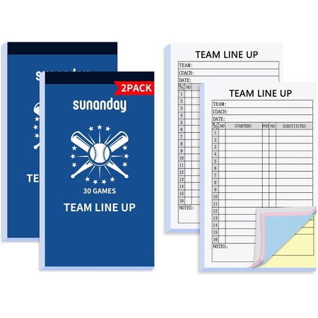 60 Baseball Softball Lineup Cards, 4.5x8 Inch 4-Part Carbonless Copy with Tearing Line, 16 Player Roster Sheet, Softball Line up Coaching Accessories for Coaches and Umpires