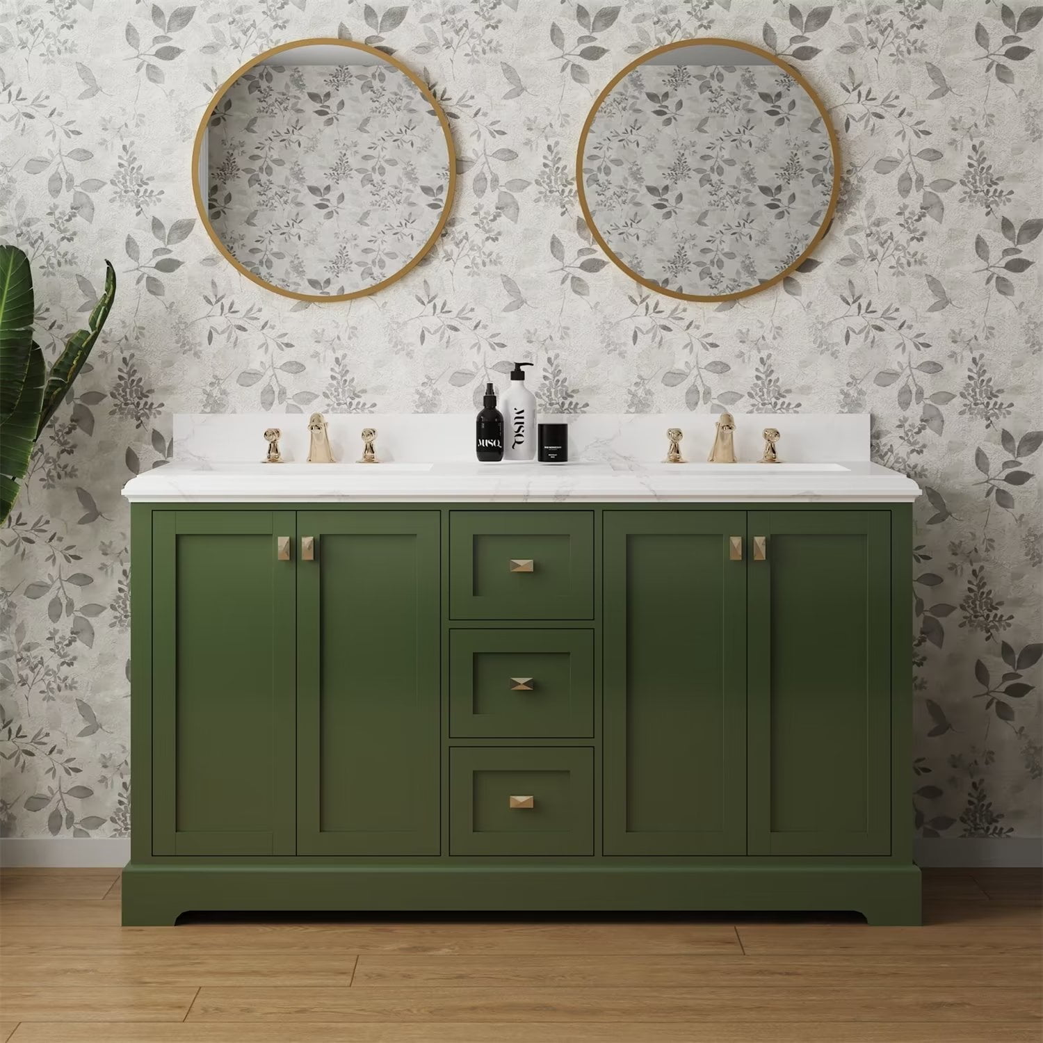 60'' Bathroom Vanity Cabinet with Double Sink and Marble Countertop ...