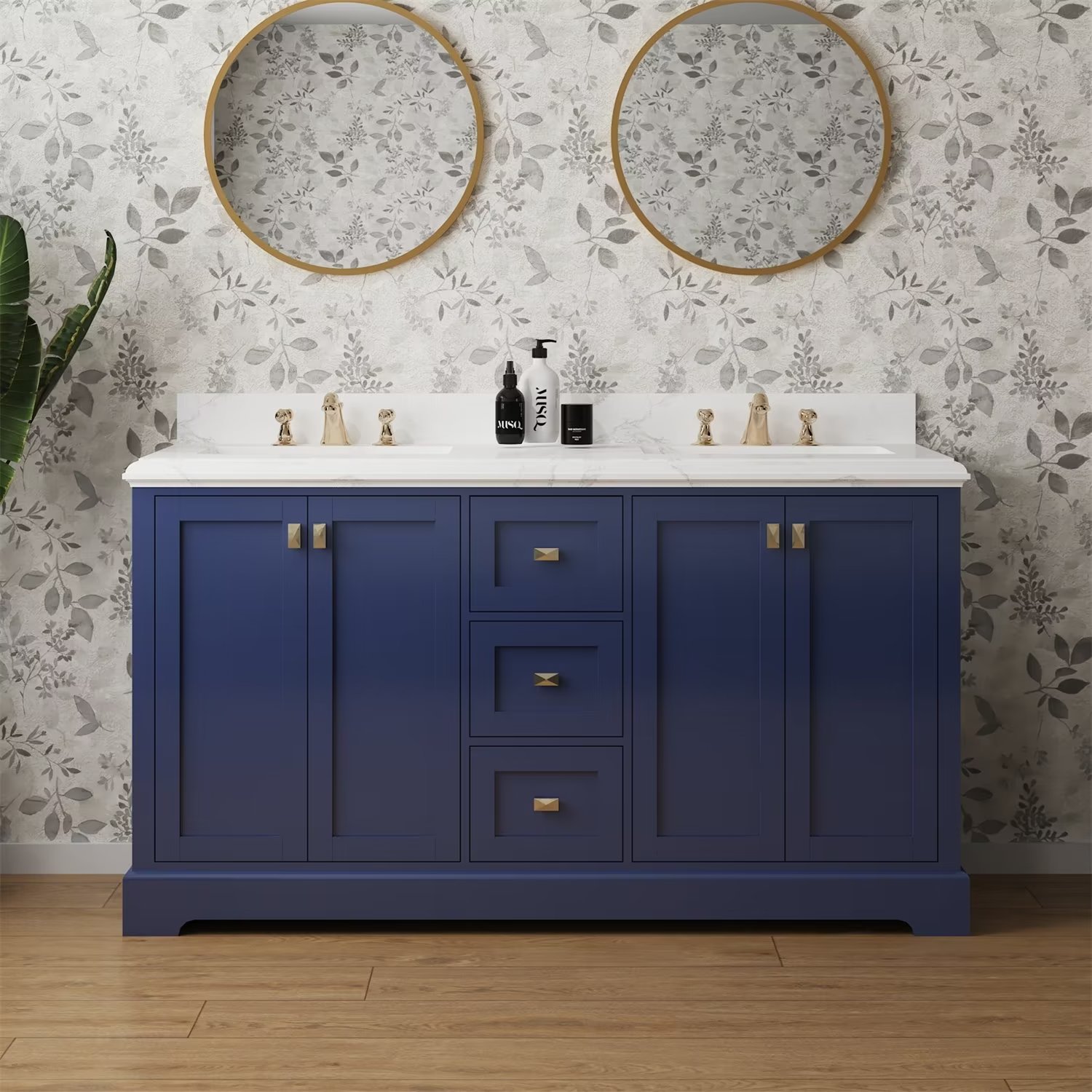 60'' Bathroom Vanity with Double Sink and Marble Countertop
