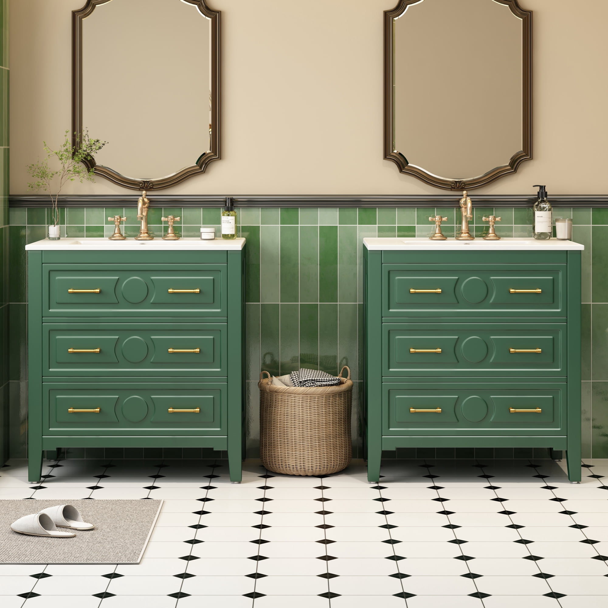 60'' Bathroom Vanity with Set Ceramic Sink (Separate), Free Standing ...