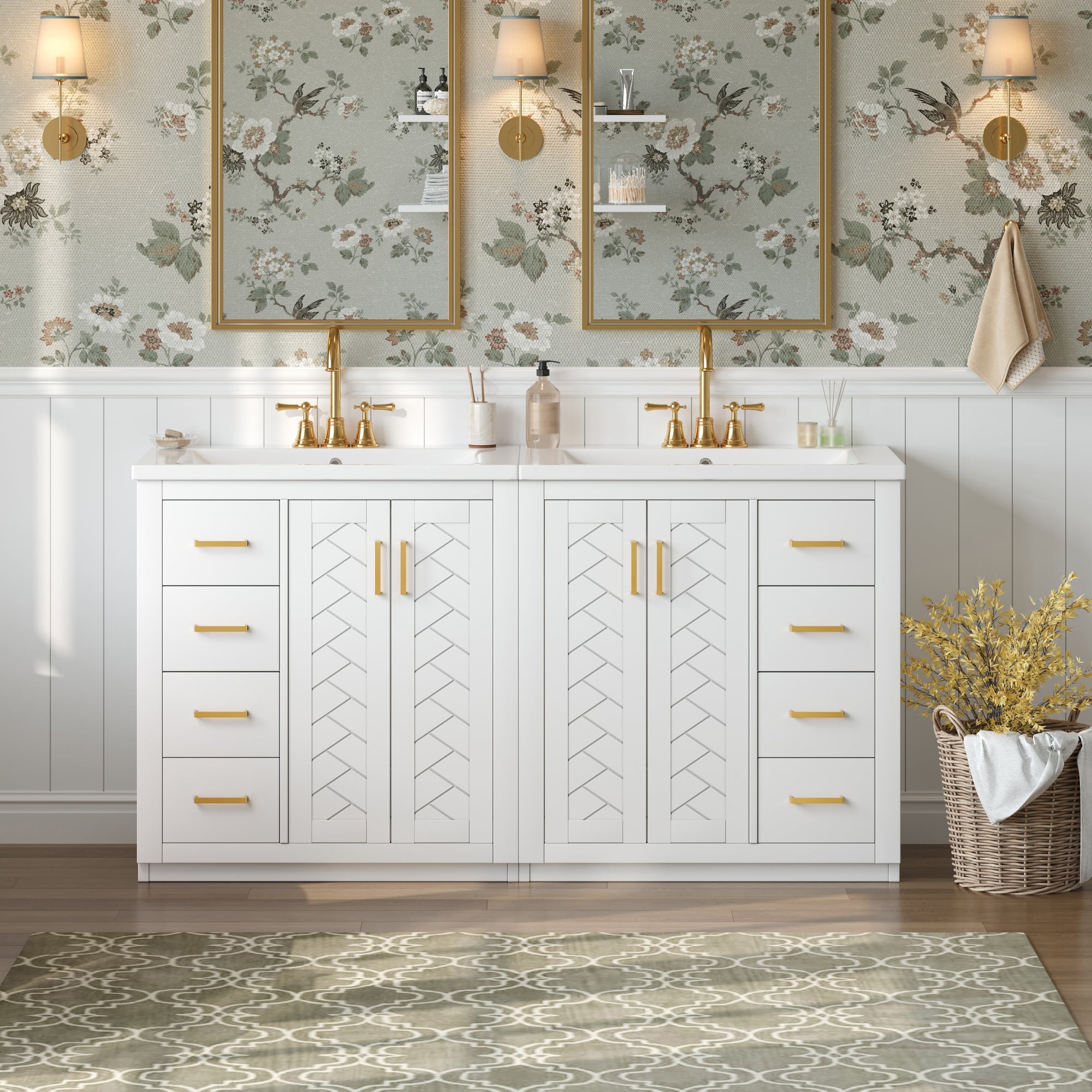 60'' Bathroom Vanity Set with Ceramic Sink (Separate),Solid Wood Frame ...