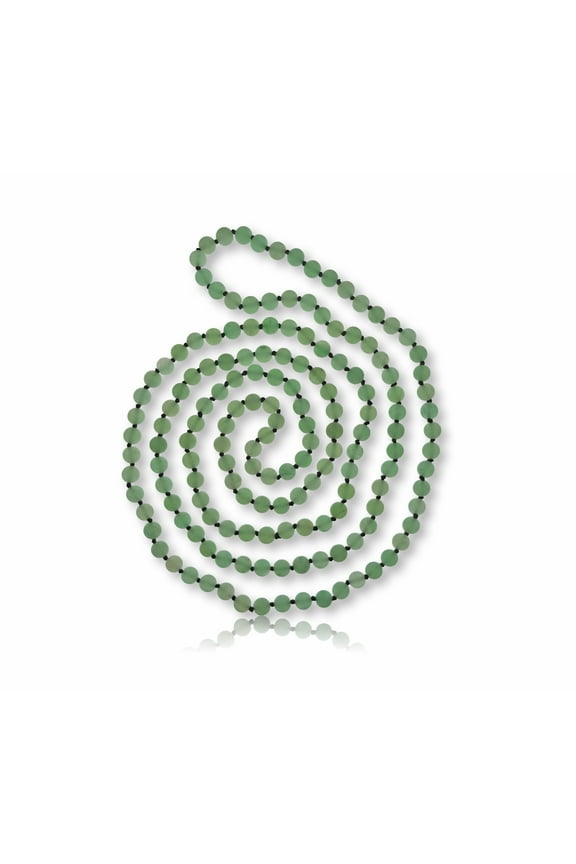 60” Beaded and Hand Knotted 7-8MM Natural Green Aventurine in Matte Finish Super Long or Triple Strand Versatile Length Mala Chakra Wrap-style Necklace. Unisex Long Matte Finish Gemstone Necklace.