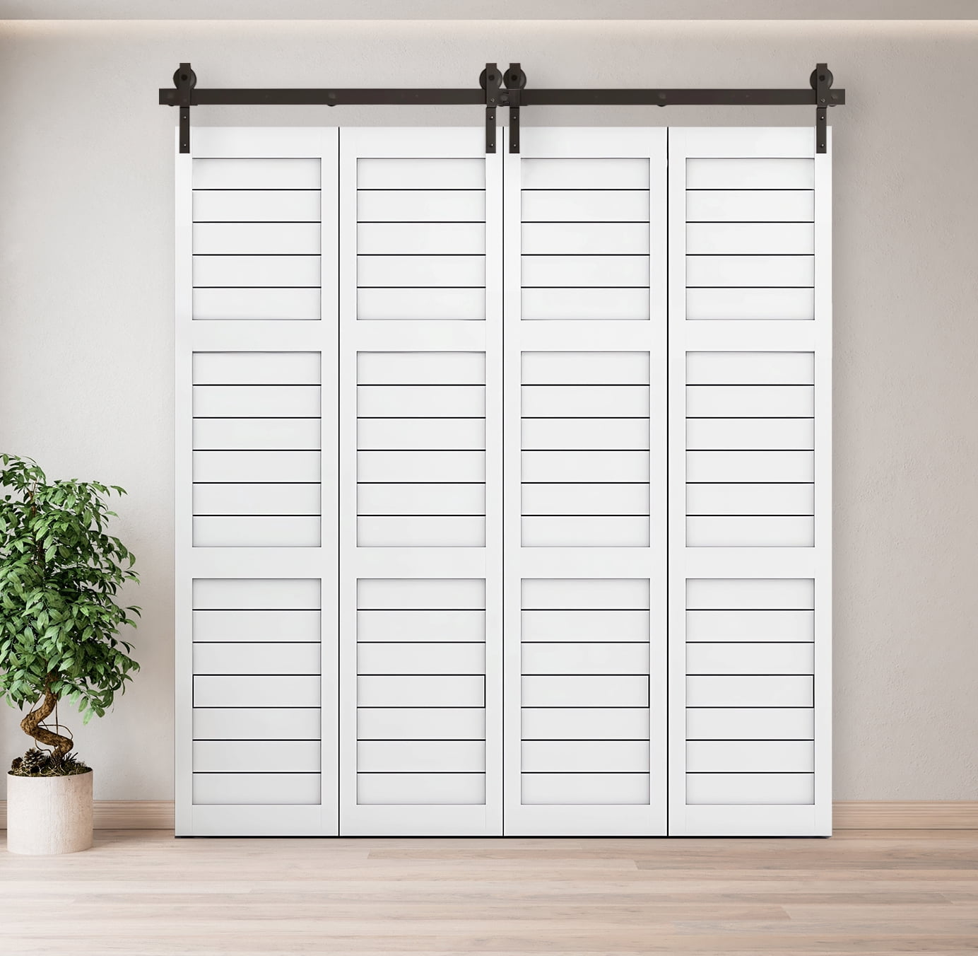 60" Bi-Folding Sliding Barn Door Hardware Kit for 4 Doors,Smoothly&Quietly,Black Track J Shape Roller