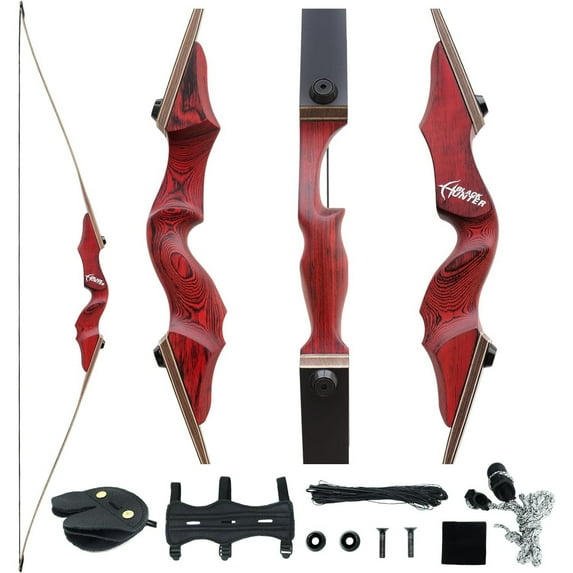 60" Black Hunter Takedown LongBow Set For Adults Youth And Beginner 20-60 lbs Technical Wood Bow Riser Laminated Limbs For Target Hunting Right Hand(lbs)