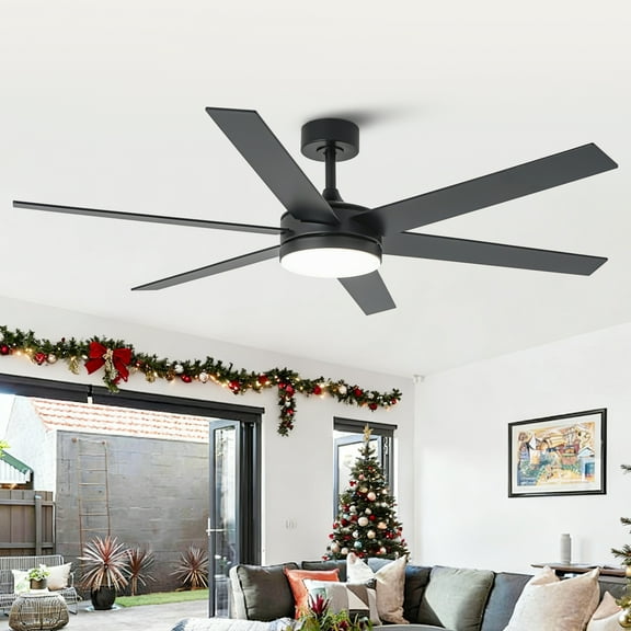 60" Industrial Black Smart Large Ceiling Fan with Light and Remote for Living Room and Great Room