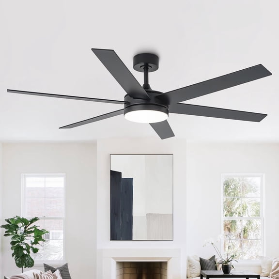 Vaczon 60" Industrial Black Smart Large Ceiling Fan with Light and Remote for Living Room and Great Room