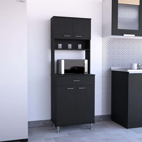 60" Black Kitchen Pantry, Adjustable Legs for Balance / Ideal for Kitchen Use