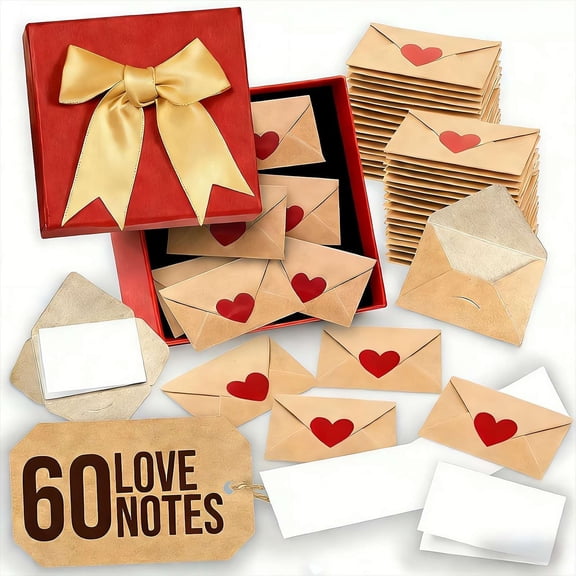 60 Blank Note Cards and Envelopes for Him Her, Mini Envelopes With Blank Cards, Little Love Notes, Cute Birthday, Valentine Gifts for Boyfriend, Girlfriend