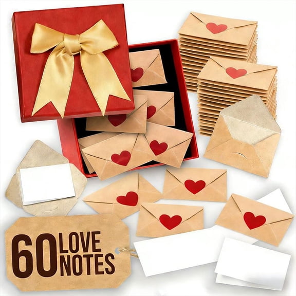 60 Blank Note Cards And Envelopes - Mini Envelopes With Blank Cards, Tiny Valentines Day Card, Little Love Notes For Him, Her, Wife, Husband - Cute Birthday, Valentine Gifts For Boyfriend, Girlfriend
