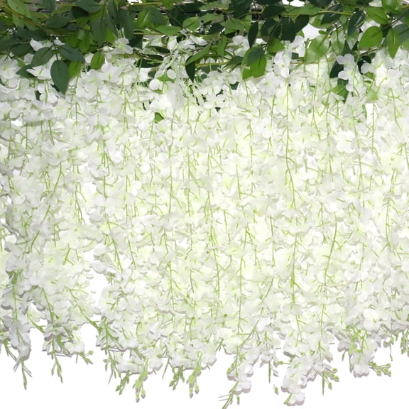 60 Branches Wisteria Hanging Flowers, 4PCS Artificial White Wisteria Flowers Garland for Wedding Arch Ceremony Party Garden Home Backdrop Decor