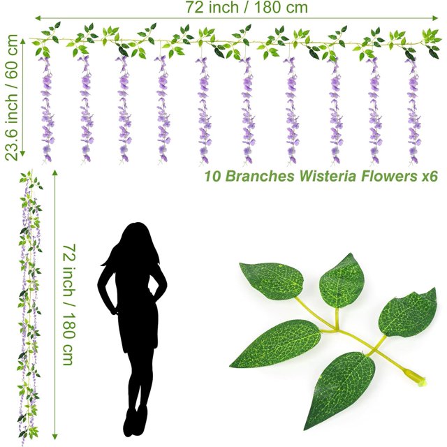 60 Branches Wisteria Hanging Flowers, 6 Pa Wisteria Artificial Flower