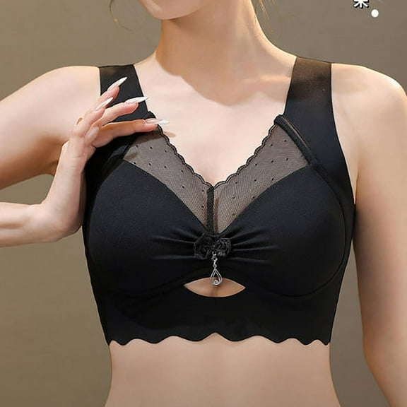 Up to 60% off Bras for Women, Xunlbb Women's French Lace Seamless Backless Camisole Strapless Bra With Gathered Fixed Cup And No Steel Ring Style Bra(Black,XL)