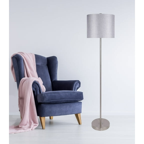60" Brushed Nickel Floor Lamp with Slim-Line Design and Grey Sparkly Linen Shade