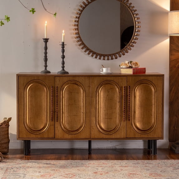60" Buffet Sideboard Cabinet with Storage,Adjustable Shelves Console Table,Large Credenza with 4 Doors,Wood Mid Century Modern Sideboard for Kitchen and Living Room