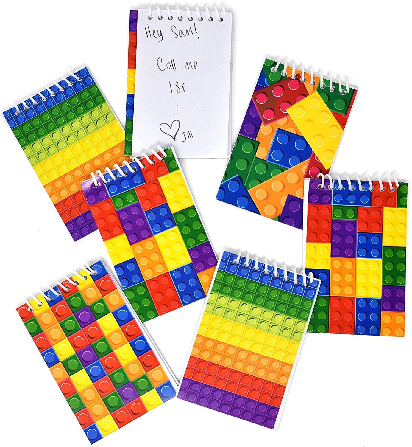 Notebook Blocks 60 Bulk Pack Colorful Building Block Bricks Mini Notepads Spiral ...