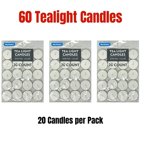 60 Bulk Pack Tealight Candles 3 Hours Burn White Unscented Tea Light