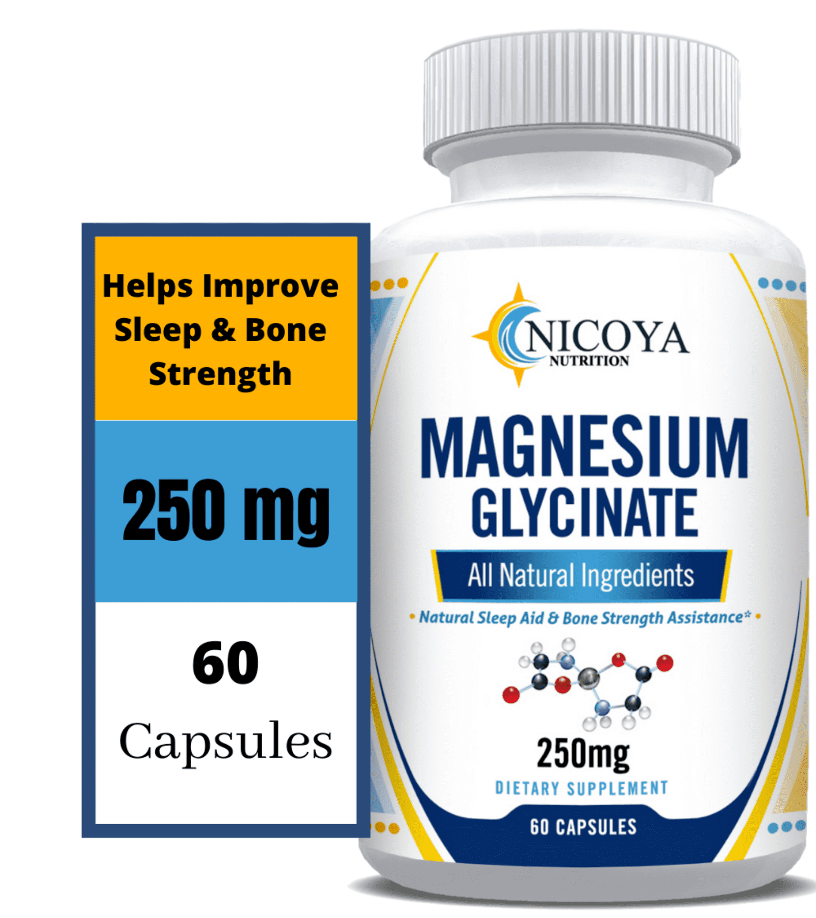 60 Caps Magnesium Glycinate for Improved Sleep, Stress & Anxiety Relief