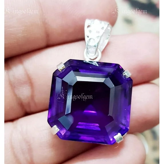 60 Carat Beautiful Purple Amethyst Square 925 Solid Silver Pendant Gemstone