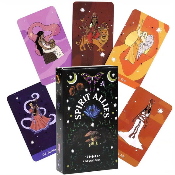 60-Card Deck Spirit Allies Oracle, Mystical Tarot Cards for Spiritual Guidance and Intuitive Exploration, Party Divination Board Playing Game