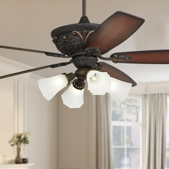 60" Casa Vieja Montego Industrial Rustic Indoor Ceiling Fan LED Light Oil Rubbed Bronze Teak Frosted Glass for Living Kitchen Home