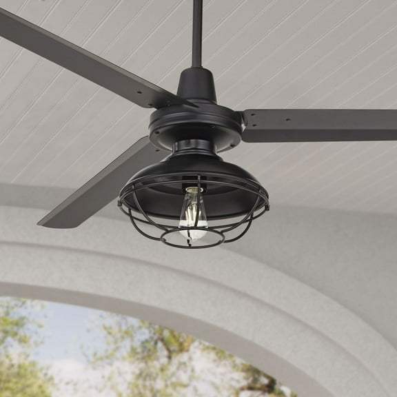 60" Casa Vieja Turbina Industrial Modern Indoor Outdoor Ceiling Fan with LED Light Remote Control Matte Black Caged Damp Rated for Patio Exterior