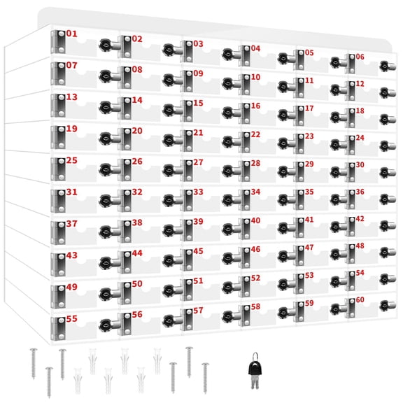 60 Cell Phone Locker, Clear Number Marks 01 to 60, Each Lock with Corresponding Key, for Classroom and Office Use