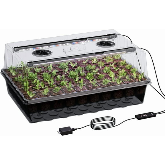 60-Cell Self-Watering Seed Starter Tray with Grow Light, Seed Starter Kit with 4.07” Humidity Dome, Indoor Seedling Starter Tray, Seed Starting Trays for Plant Germination, Seeds Growing