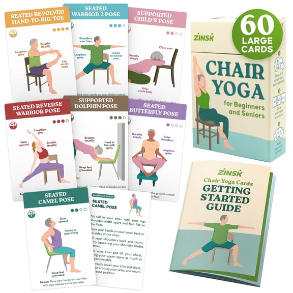 Zinsk 60 Chair Yoga Exercise Cards for Seniors Over 60 - Big 4" x 6" Cards