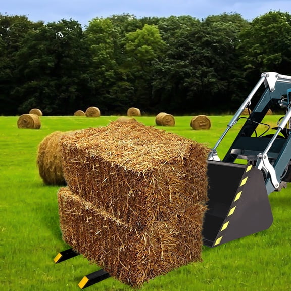 60" Clamp On Debris Forks, Heavy Duty Fork Tines Clamp-on Pallet Forks with Stabilizer Bar, Tractor Bucket Forks For Skid Steer Loader Tractor