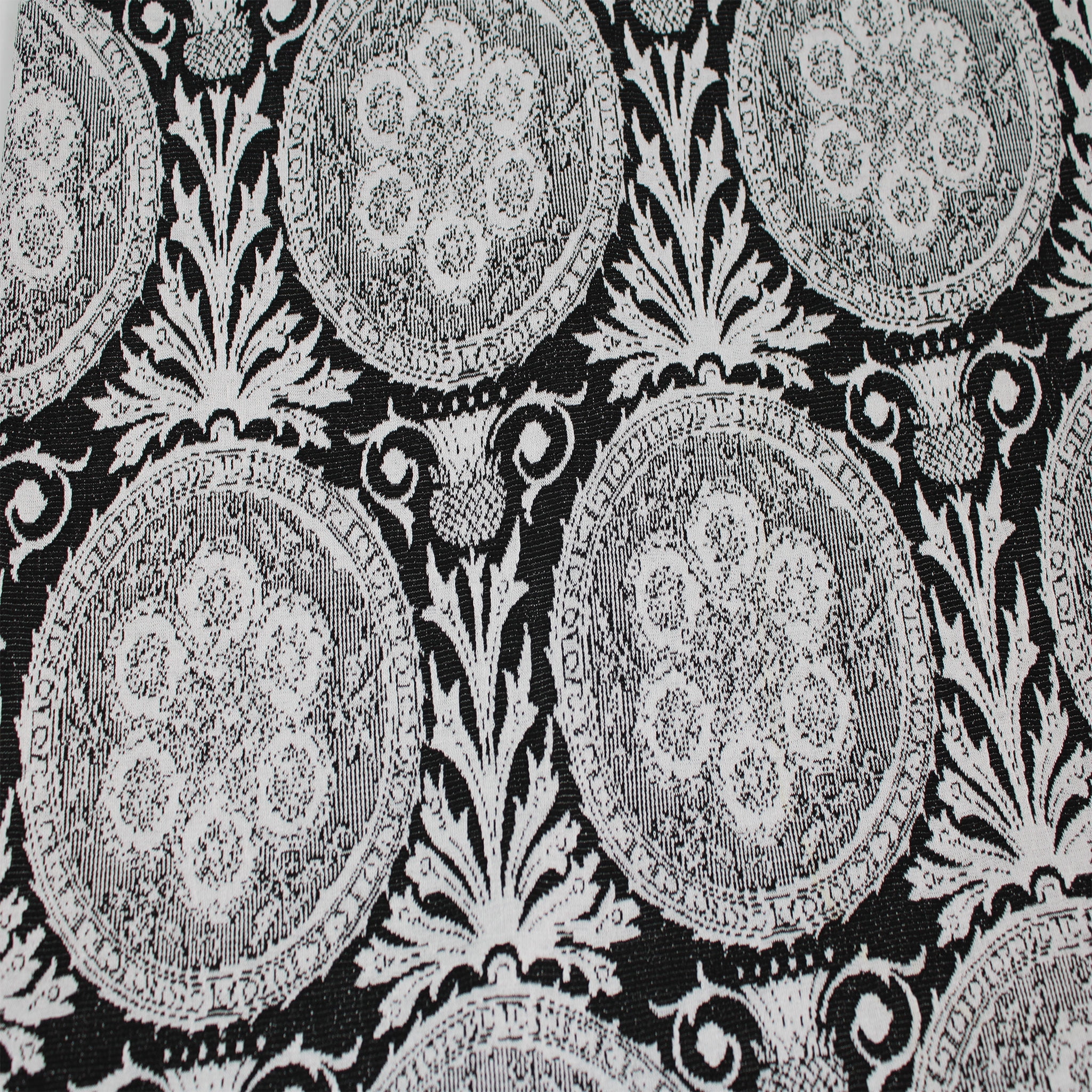 60" Classic Damask Stretch Jacquard Knit Fabric  Soft, Breathable Rayon Poly Spandex Blend - By the Yard - Ideal for Apparel, Drapery, Upholstery, DIY & Crafts- Black Off White